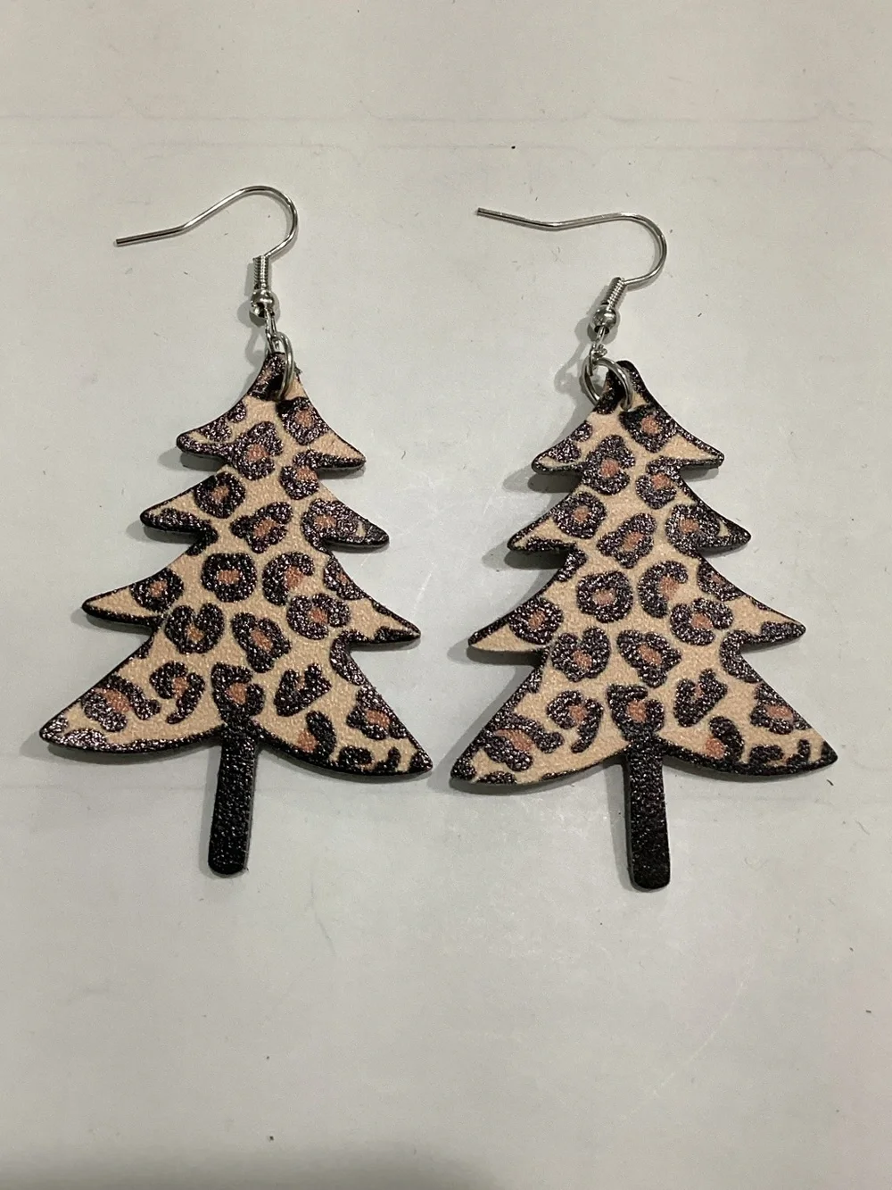 Leopard Print Tree Dangle Earrings - Pink & Black